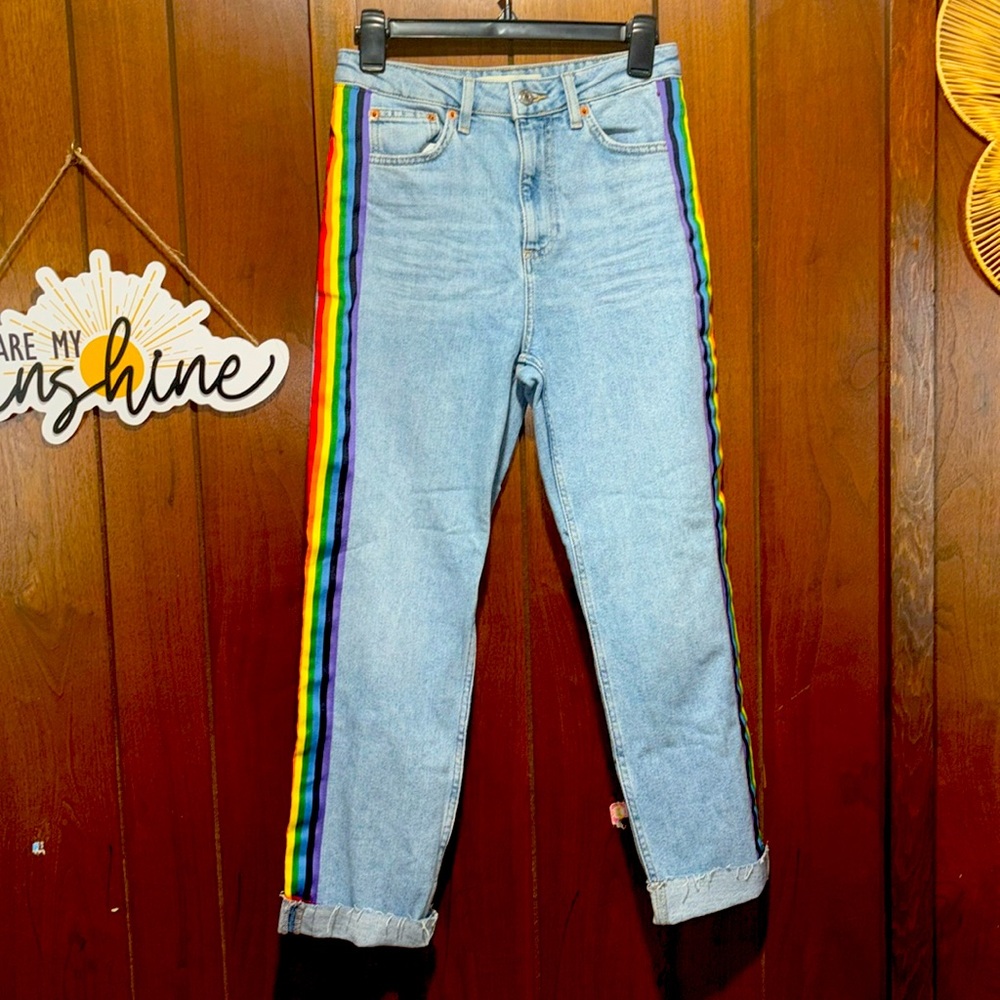 Topshop Moto Rainbow Stripe Jeans.